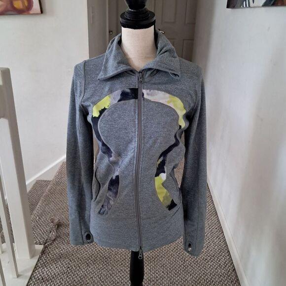 Lululemon Women Activewear Jacket 6 Gray In Stride Logo Full Zip Running Pockets - Picture 1 of 8
